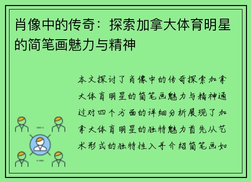 肖像中的传奇:探索加拿大体育明星的简笔画魅力与精神